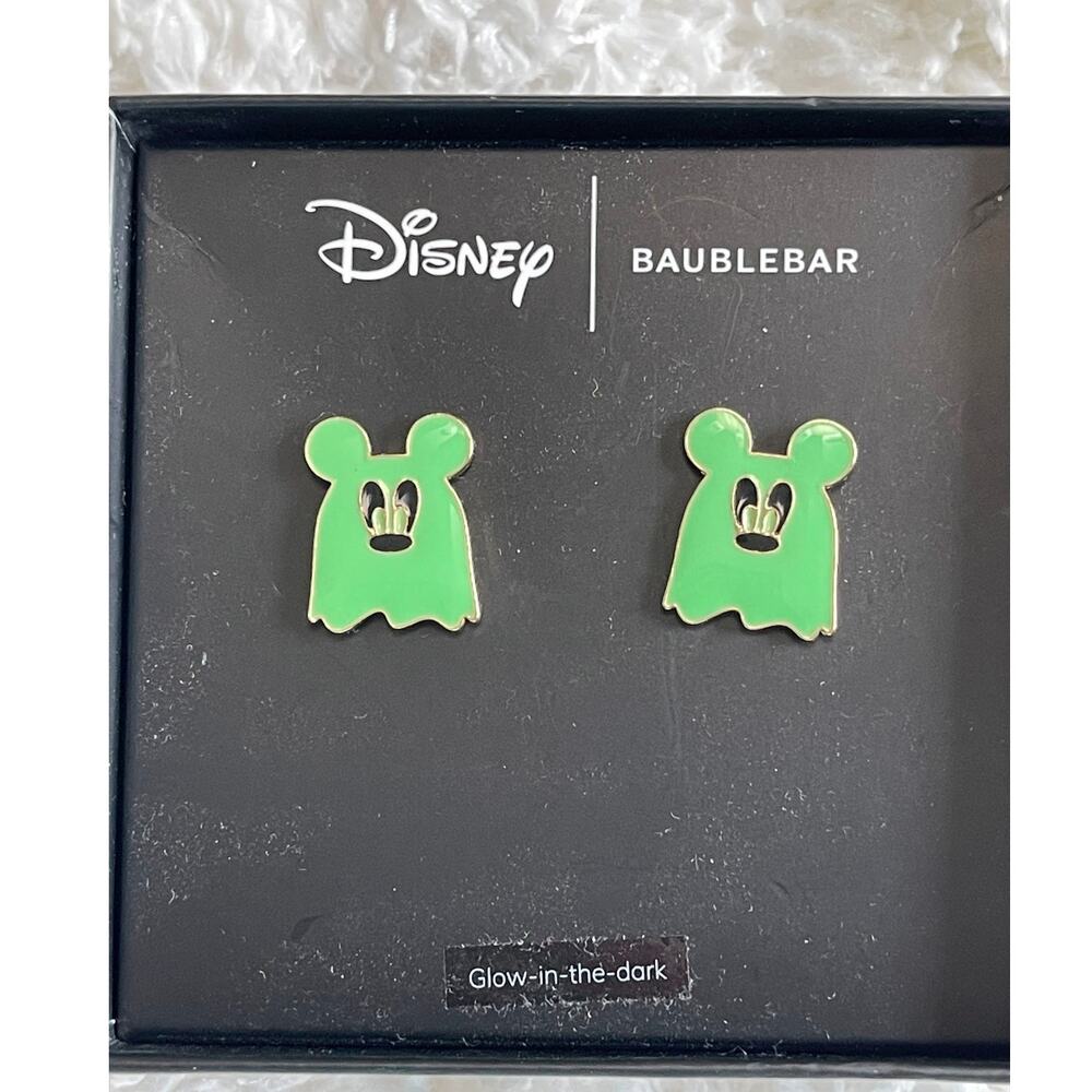 Disney BaubleBar Glow In The Dark Mickey Mouse Ghost Earring NEW Green Halloween